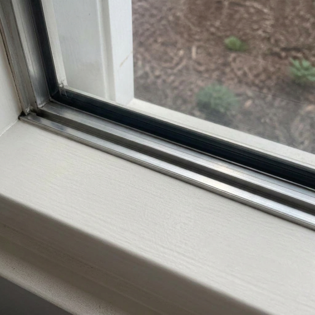 The same interior window with spotless glass and clean tracks after a Waterwerks cleaning